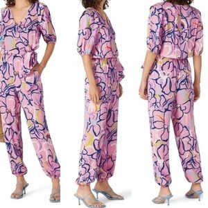 Tanya Taylor Virgil Floral Silk Jumpsuit in Pink Sz 0